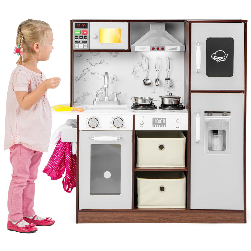 Kids Modern Toy Kitchen Playset with Attractive Lights and Sounds-Coffee