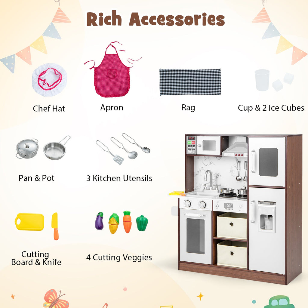 Kids Modern Toy Kitchen Playset with Attractive Lights and Sounds-Coffee