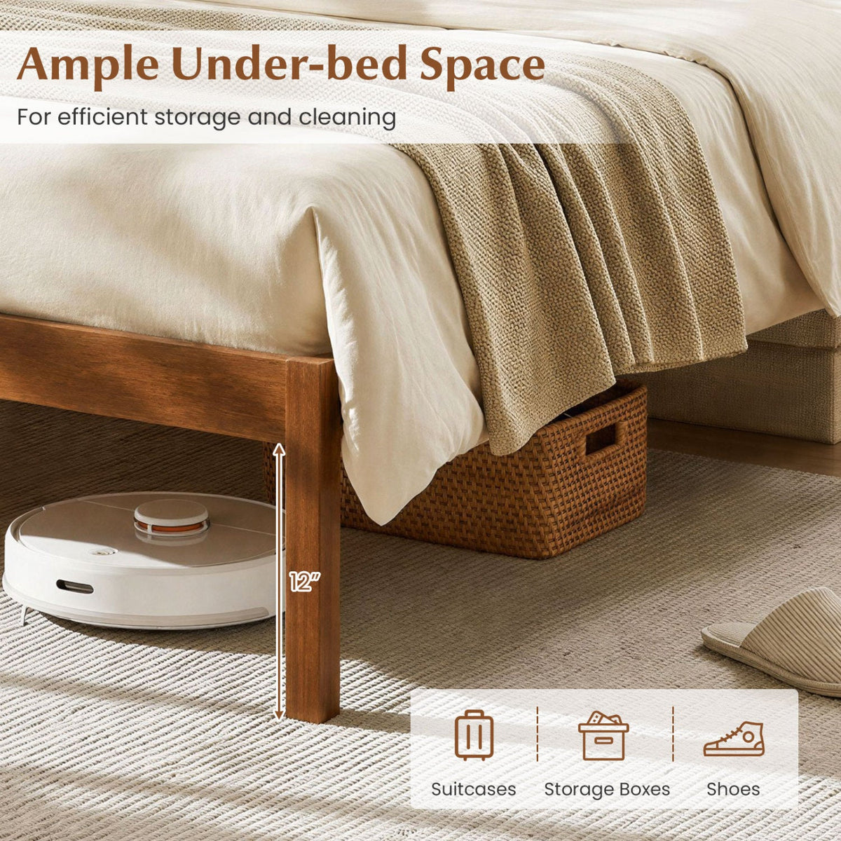 King Size Wooden Platform Bed Frame with Curved Headboard