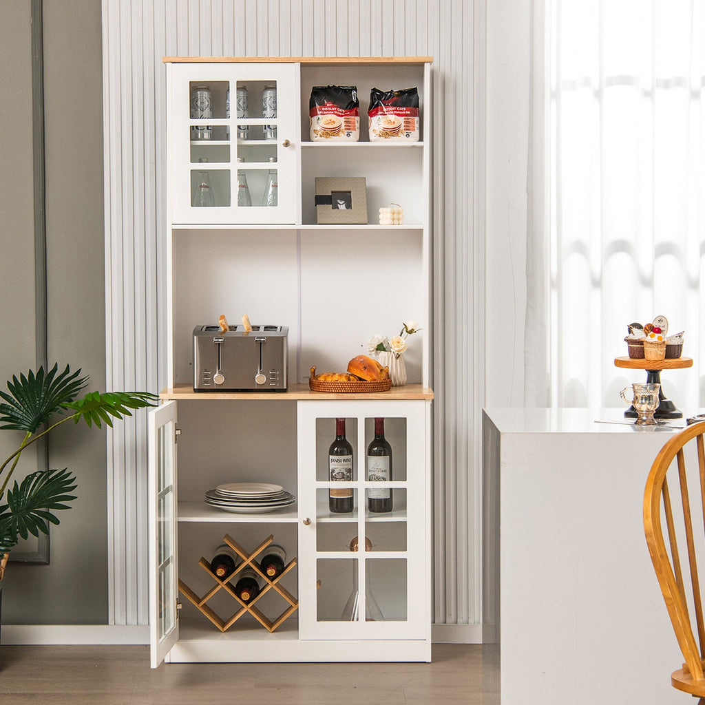 72 Inch Freestanding Pantry Cabinet with Hutch and Adjustable Shelf