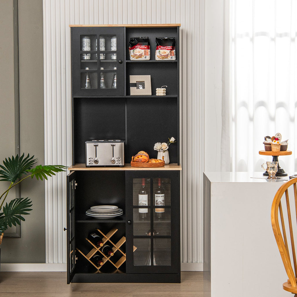 72 Inch Freestanding Pantry Cabinet with Hutch and Adjustable Shelf