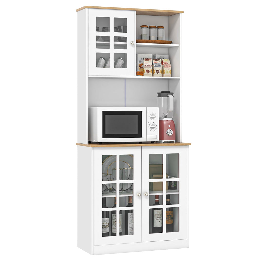 72 Inch Freestanding Pantry Cabinet with Hutch and Adjustable Shelf