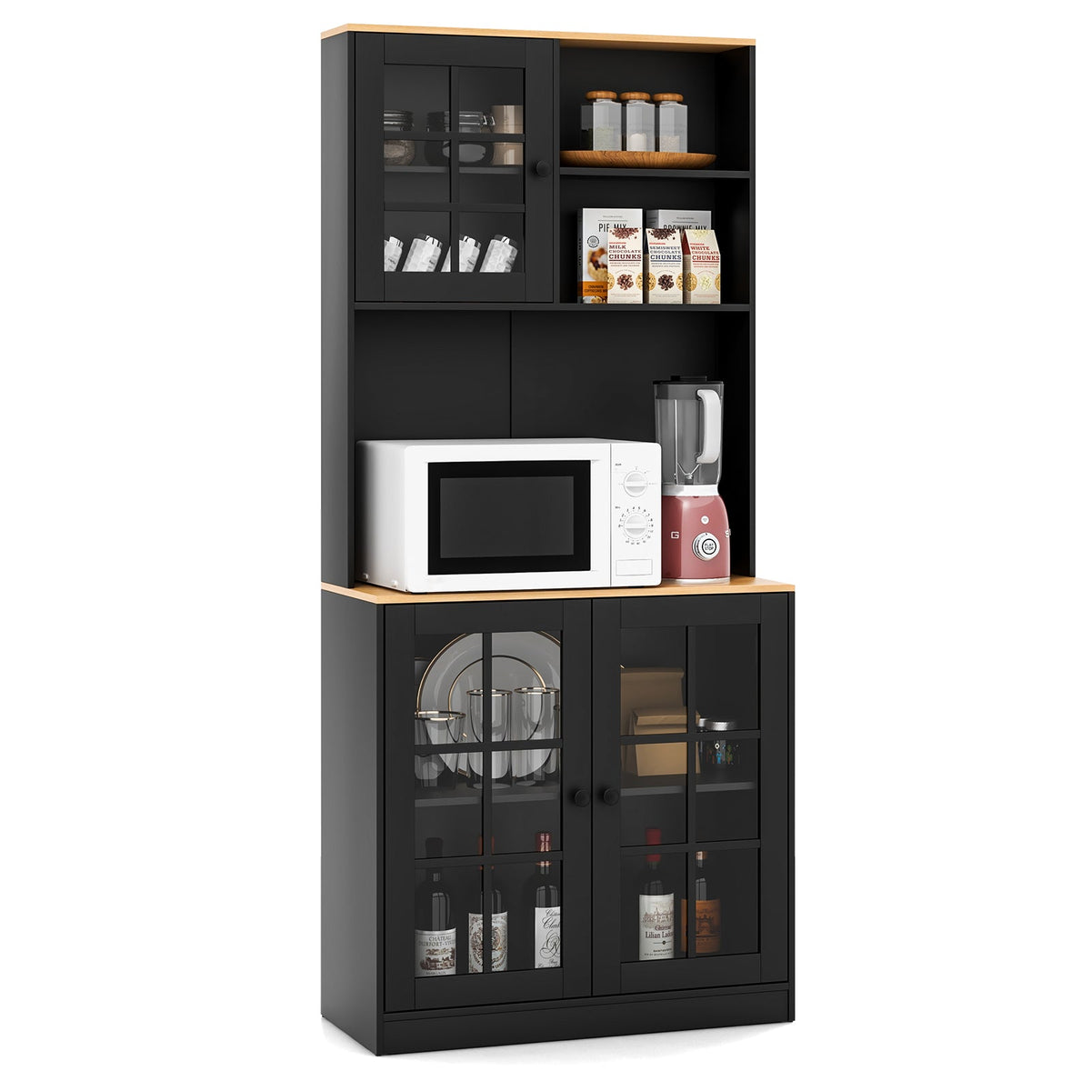 72 Inch Freestanding Pantry Cabinet with Hutch and Adjustable Shelf