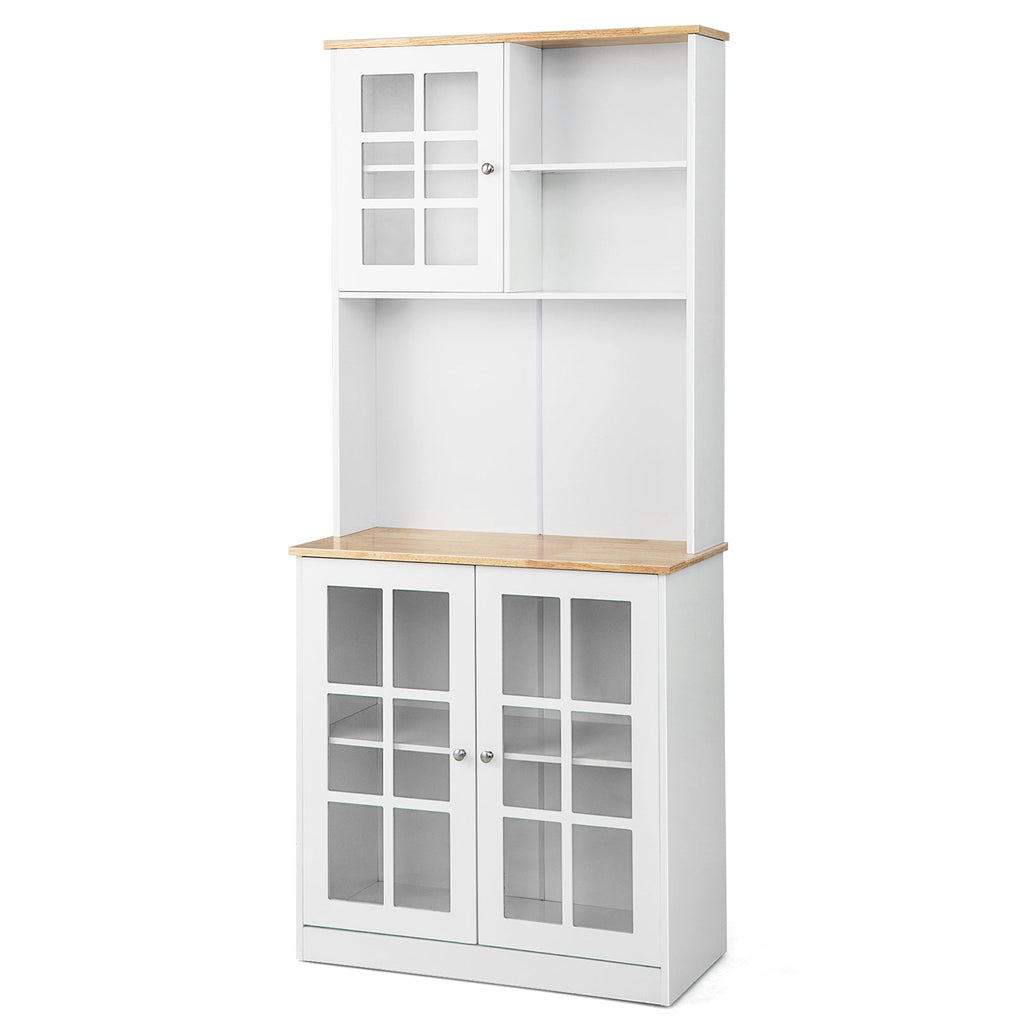 72 Inch Freestanding Pantry Cabinet with Hutch and Adjustable Shelf