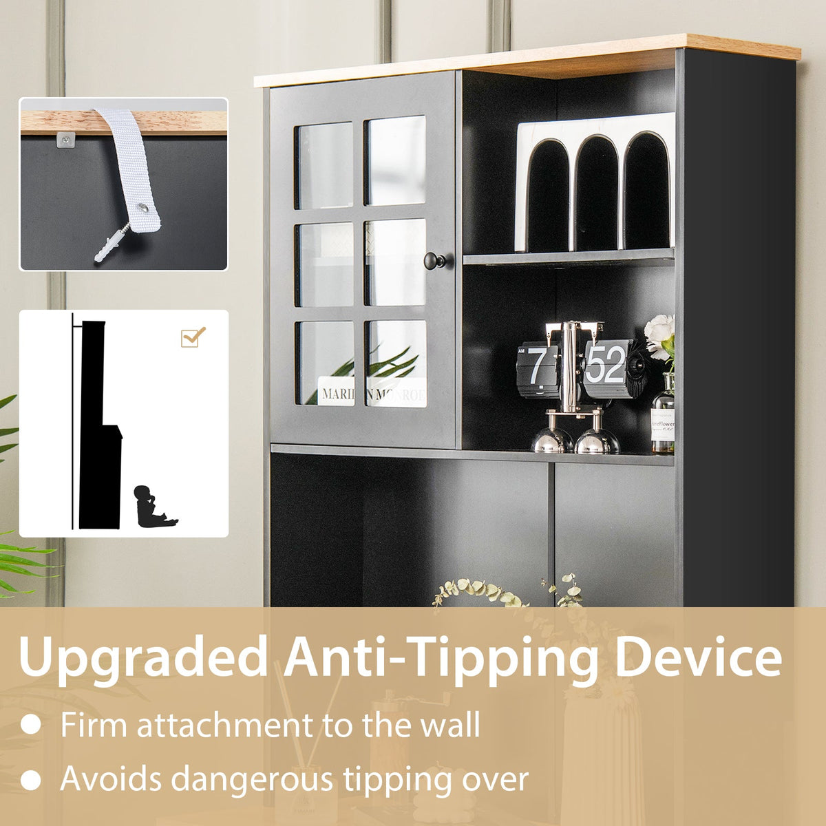72 Inch Freestanding Pantry Cabinet with Hutch and Adjustable Shelf