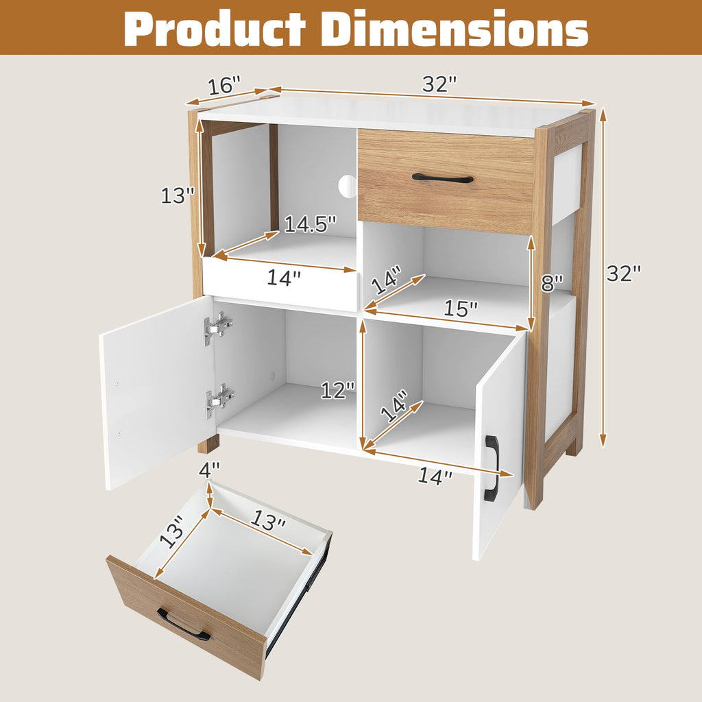 Kitchen Storage Cabinet with Drawer Pull-Out Shelf and 2 Doors-White