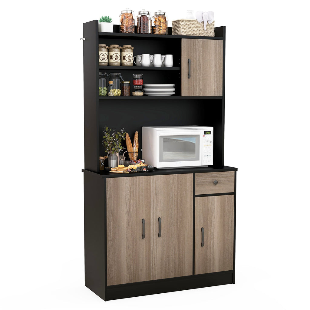 4-Door Freestanding Kitchen Buffet with Hutch and Adjustable Shelves