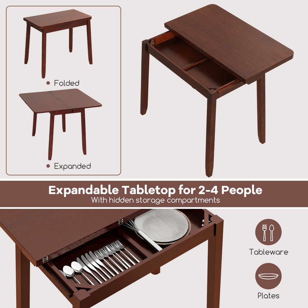 Kitchen Table Set for 2 Expandable Dining Table with 2 Upholstered Folding Chairs