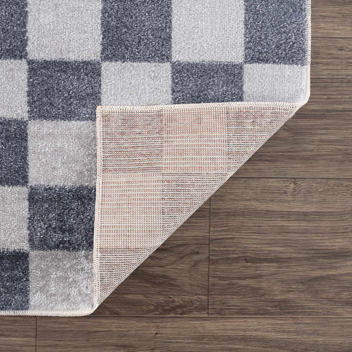 Alie Blue Gray Checkered Washable Rug