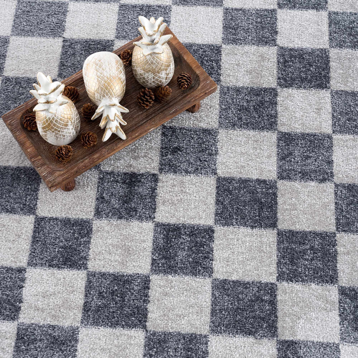 Alie Blue Gray Checkered Washable Rug