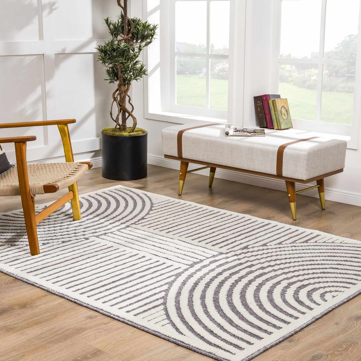 Deron Gray Rainbow Washable Rug