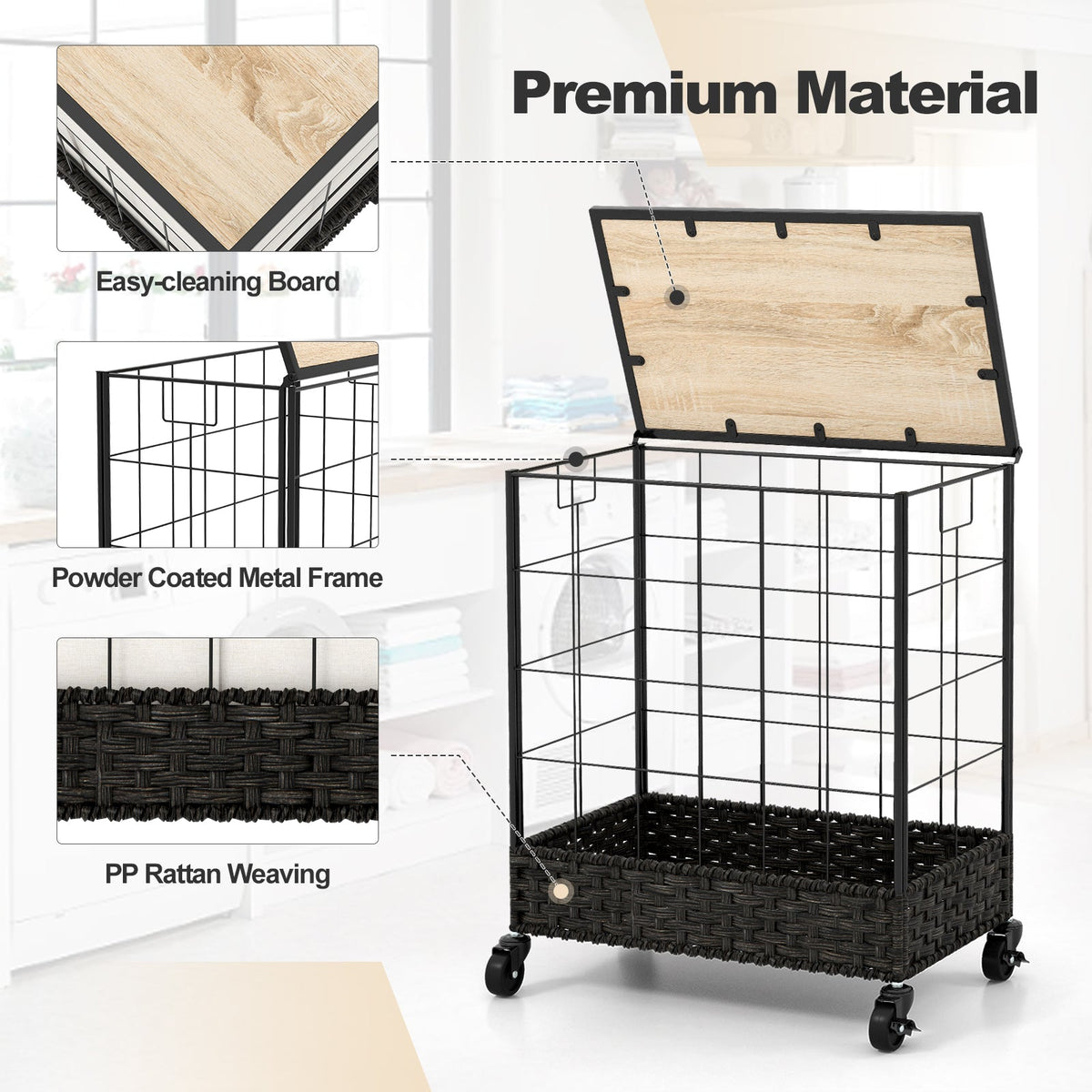 Laundry Hamper with Lid and Lockable Wheels