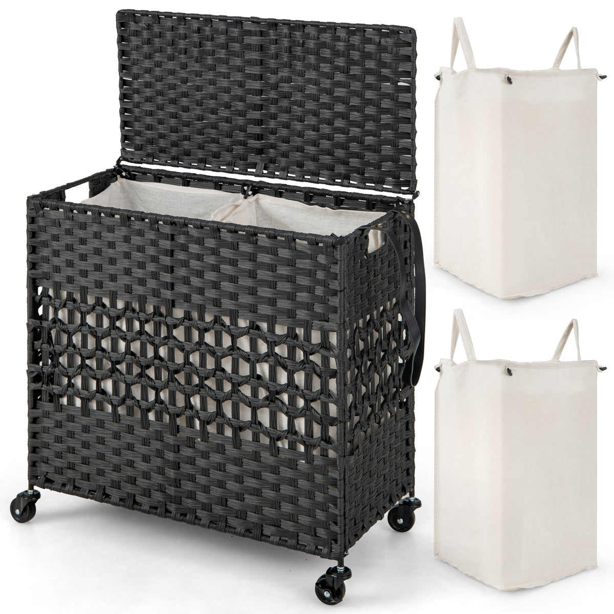 2-Section Laundry Hamper with Removable Bags, 110L