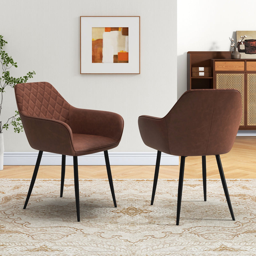 Leisure Dining Chair Set of 2 with Curved Backrest and Wide Seat