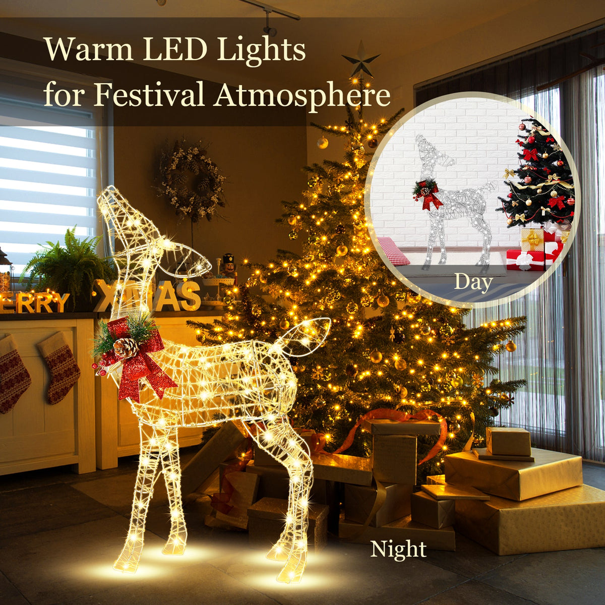 34.5 Inch Lighted Christmas Reindeer Decoration with 50 Warm White LED Lights