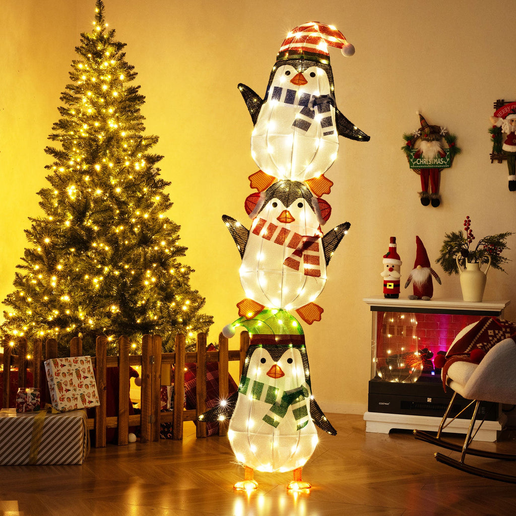 Lighted Penguins Decoration with Warm White Lights and Cute Hats