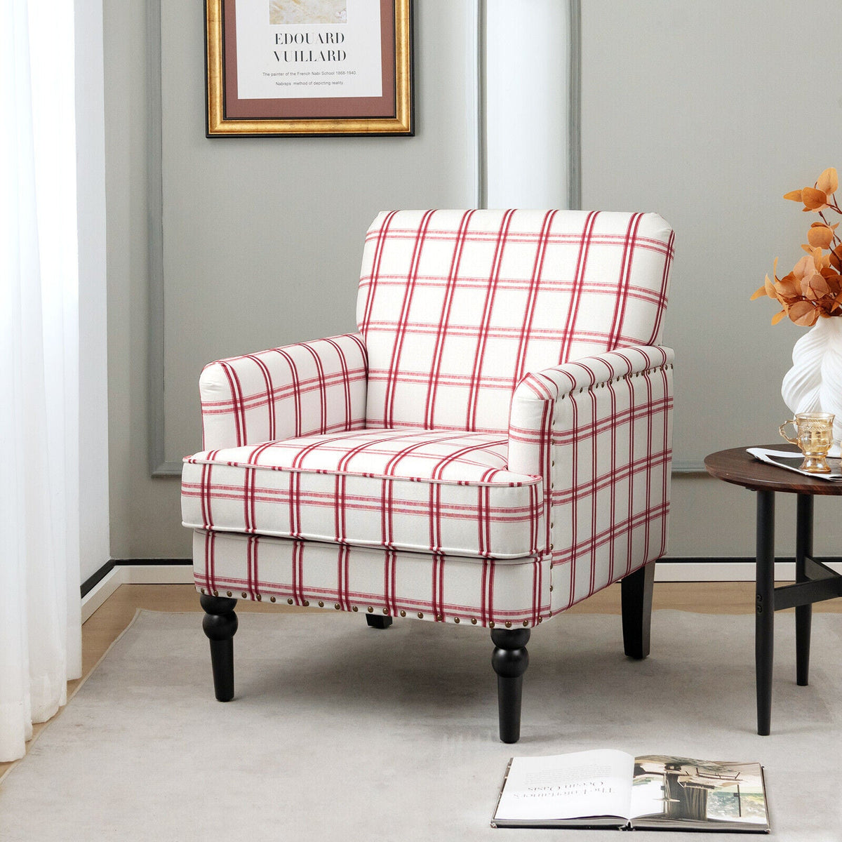 Modern Upholstered Padded Accent Chair with Rubber Wood Legs
