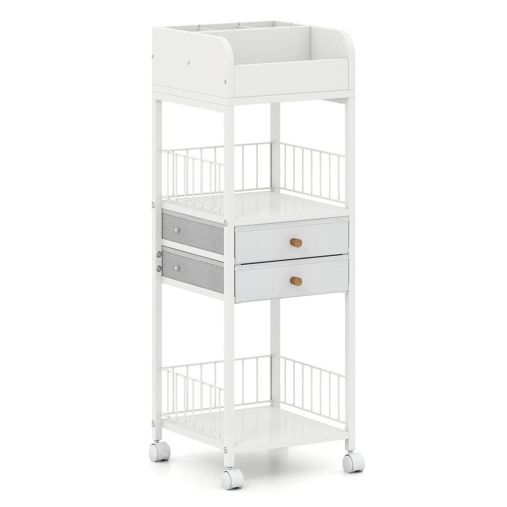 Makeup Organizer Floor Skincare Organizer Cart with Drawers and Storage Shelves-White