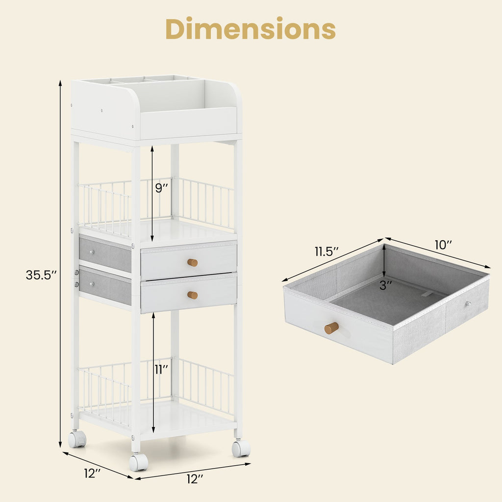 Makeup Organizer Floor Skincare Organizer Cart with Drawers and Storage Shelves-White