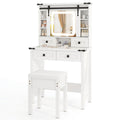 Makeup Vanity Desk with Mirror and Adjustable Storage Shelves-White