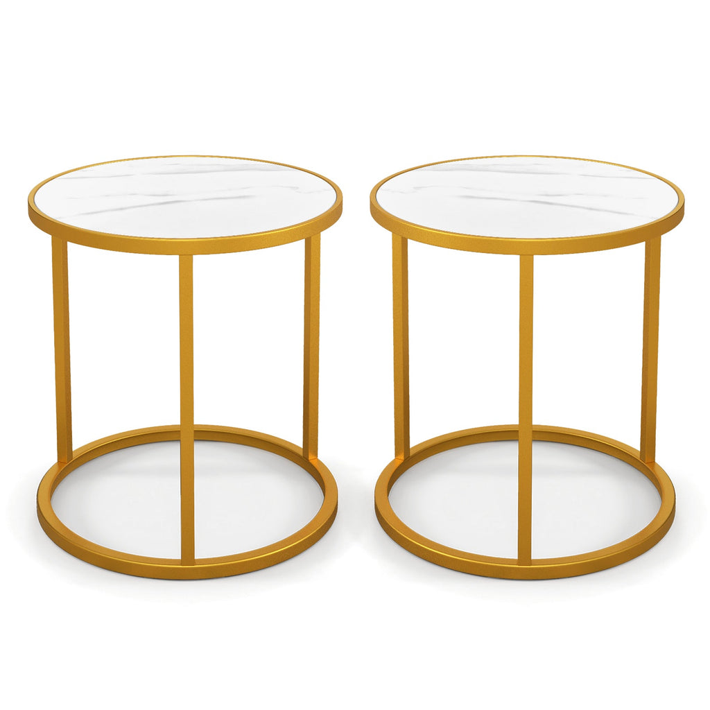 Marble Top Round Side Table 16-Inch End Table with Golden Metal Frame