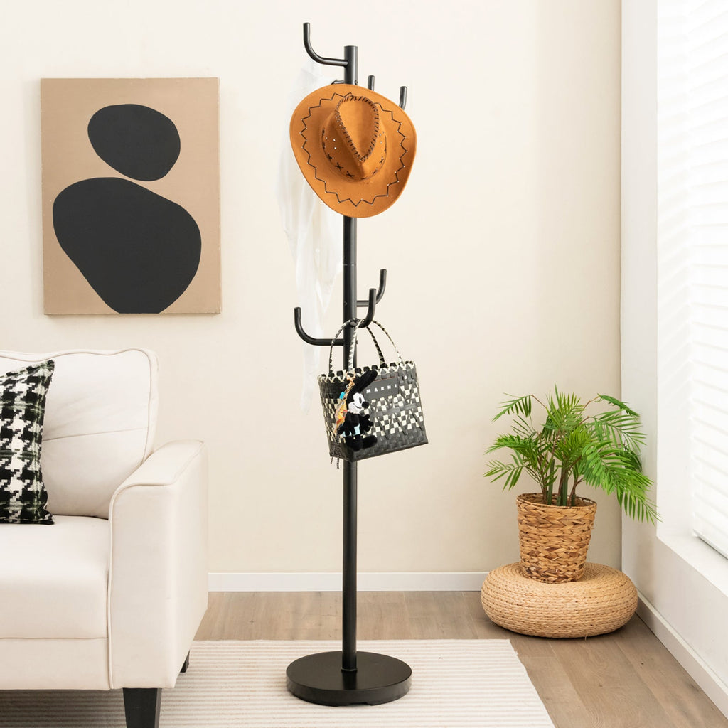 Metal Coat Rack Stand with 8 Sturdy Hooks and Metal Base