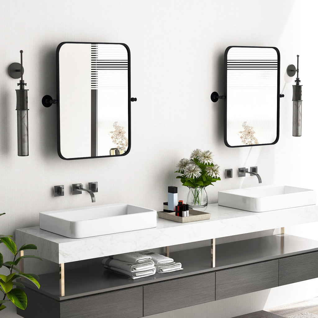 30 x 22 Inch Black Metal Framed Pivot Rectangle Wall-Mounted Mirror