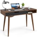 Mid-Century Modern Computer Desk with Drawer and Open Compartment-Brown