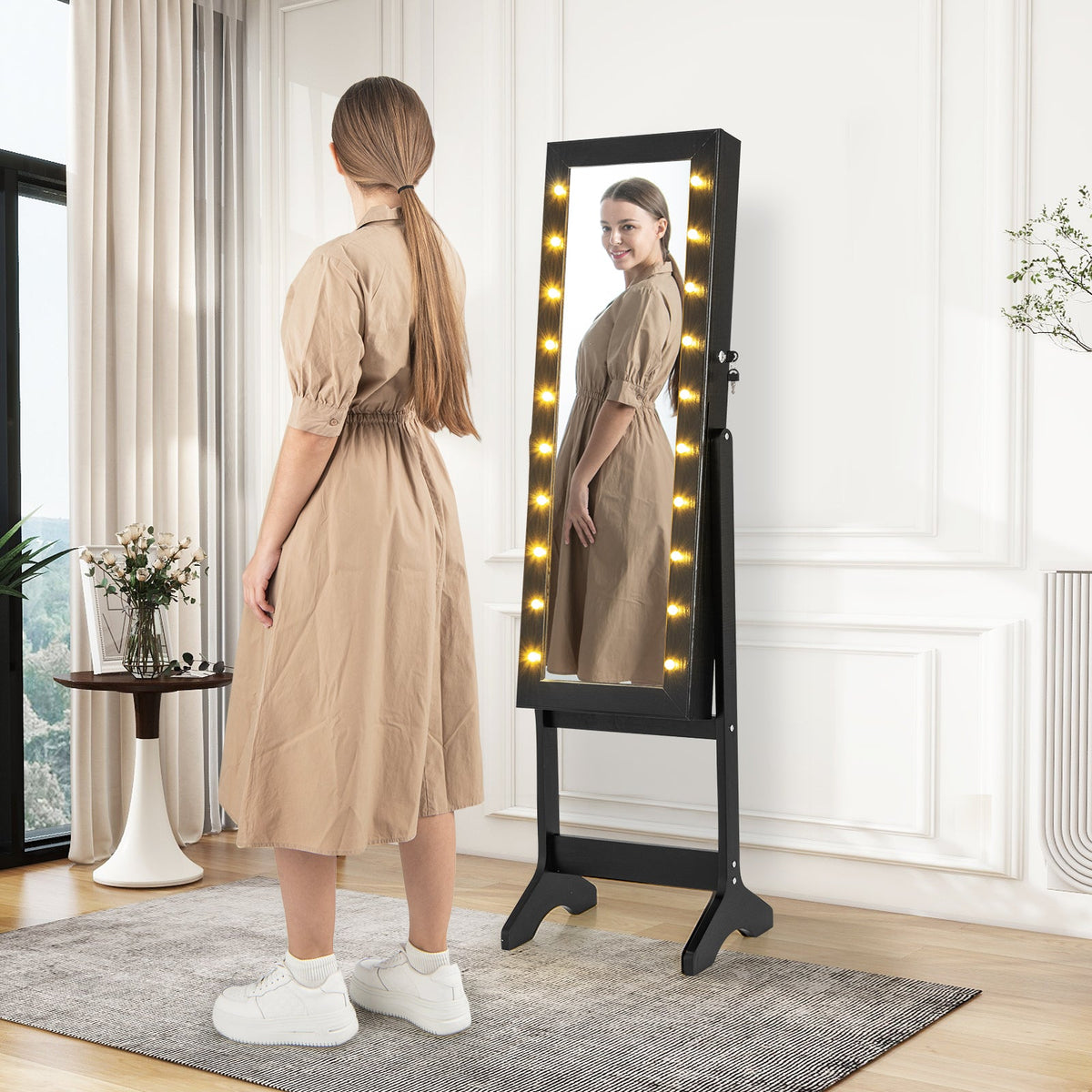 Mirror Jewelry Cabinet with 20 Warm Lights and 4 Tilt Angles