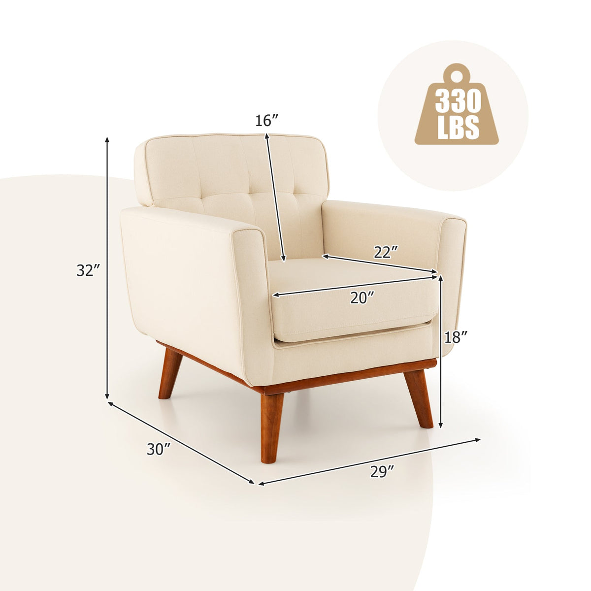 Modern Accent Chair Upholstered Linen Fabric Armchair with Removable Padded Seat Cushion