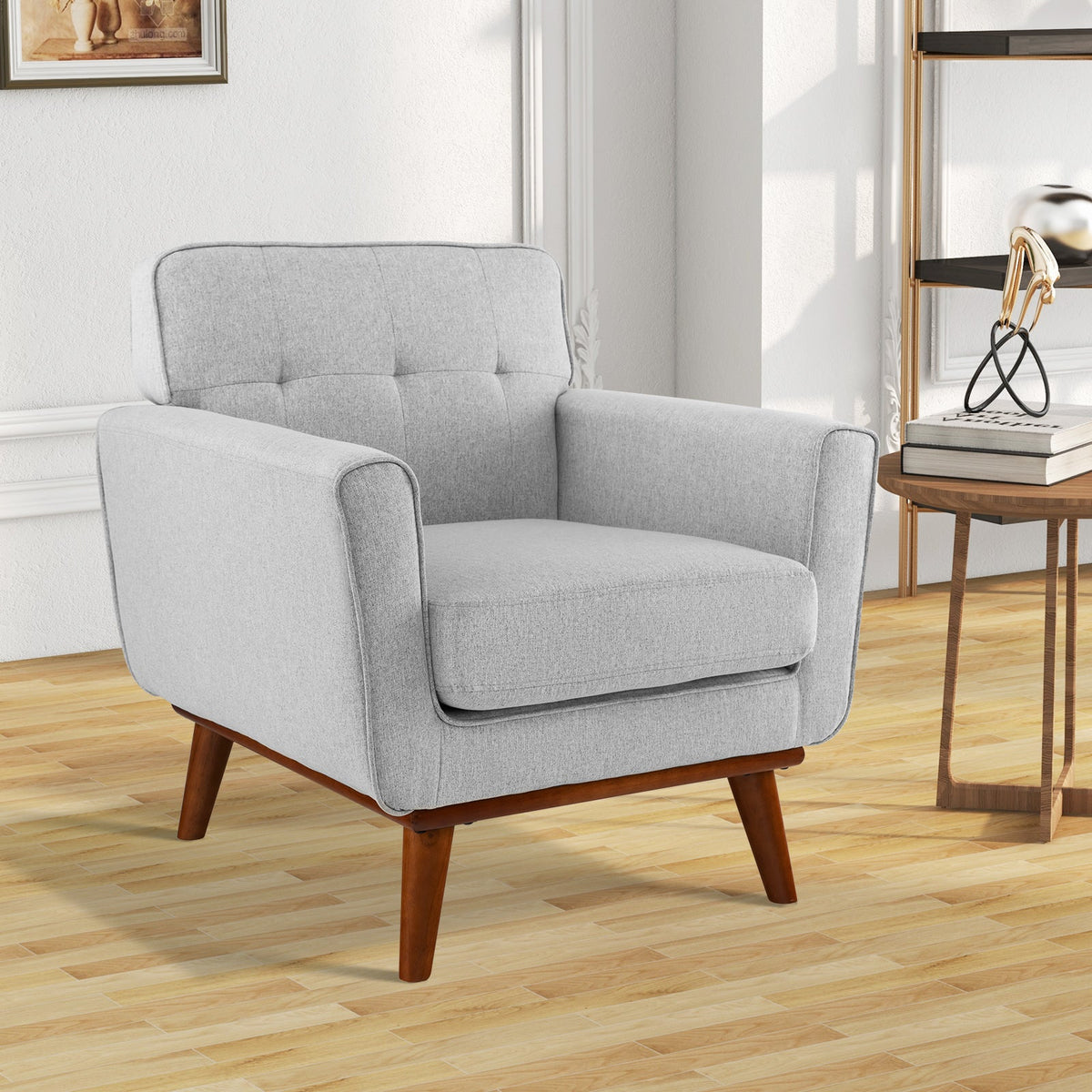 Modern Accent Chair Upholstered Linen Fabric Armchair with Removable Padded Seat Cushion
