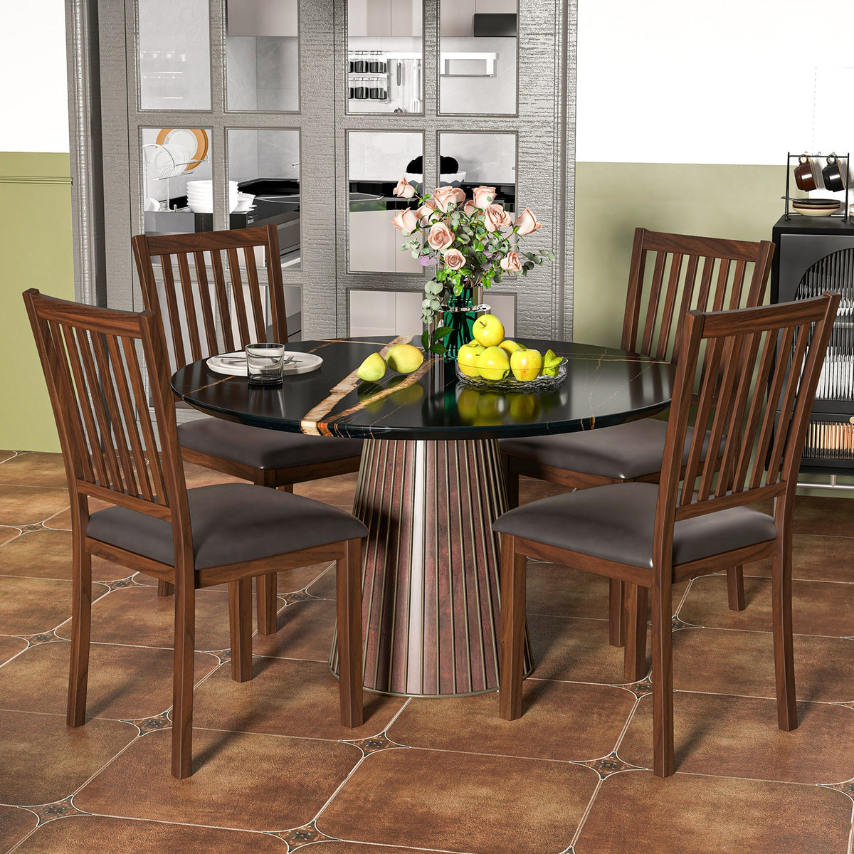 Upholstered Modern Dining Chair Set of 2 with Slanted High Backrest-Brown
