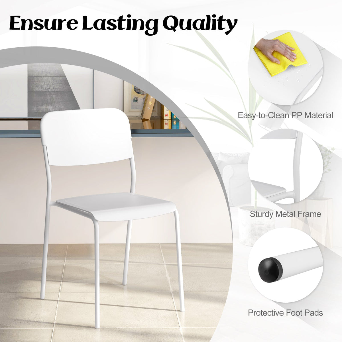 Modern Dining Chairs Set of 4 with Tilted Backrest and Sturdy Metal Legs