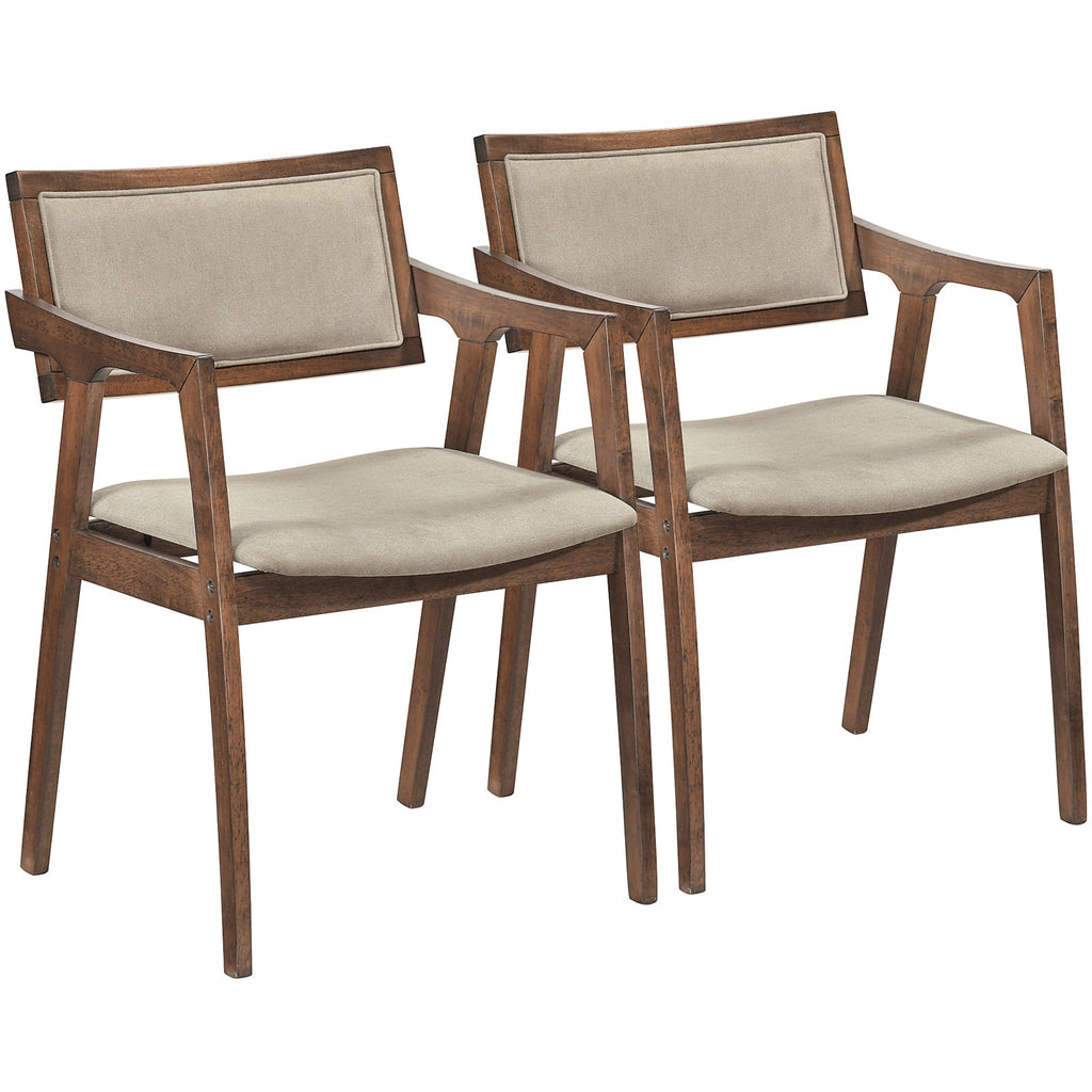 Modern Fabric Upholstered Rubber Wood Dining Chairs Set of 2 with Arms-Beige