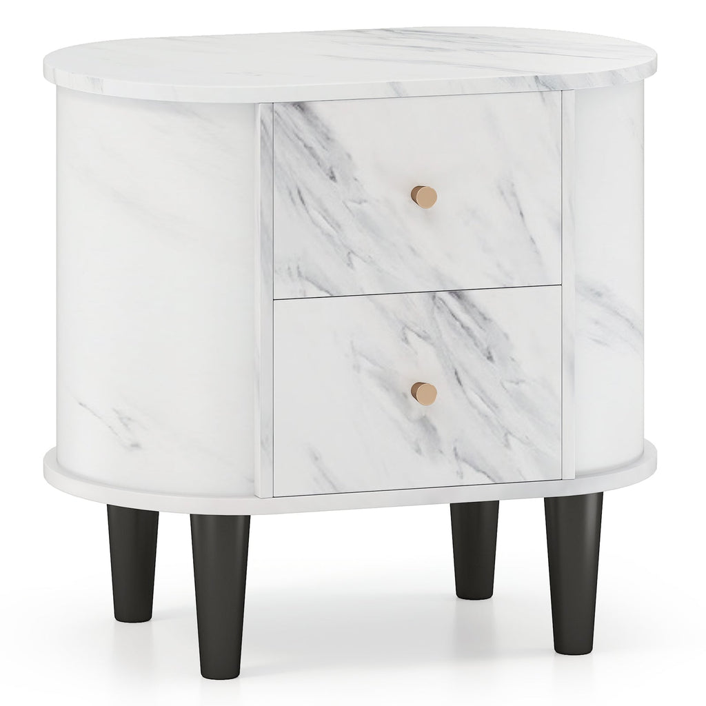 2-Drawer Nightstand Modern Faux Marble Bedside Table with Storage-White