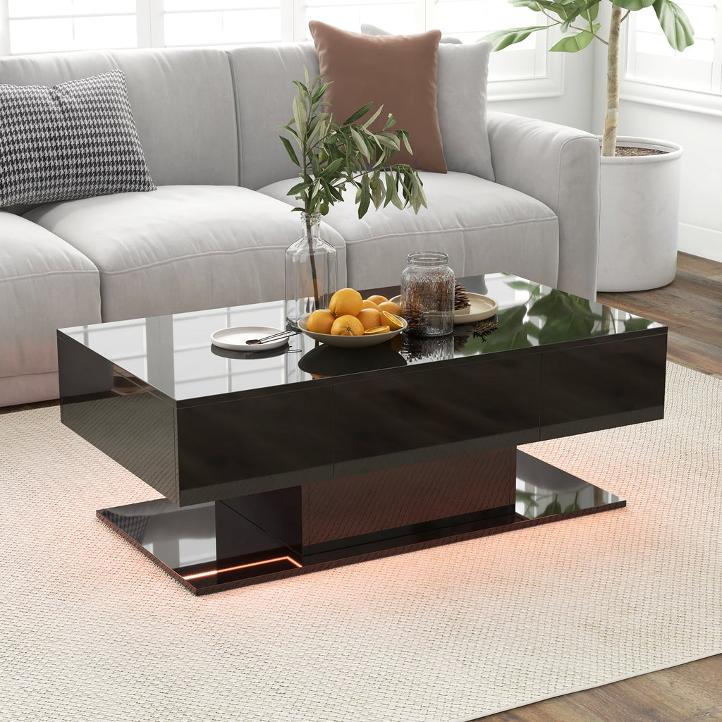 Modern LED Coffee Table with 20 Color LED Lights and 2 Storage Drawers