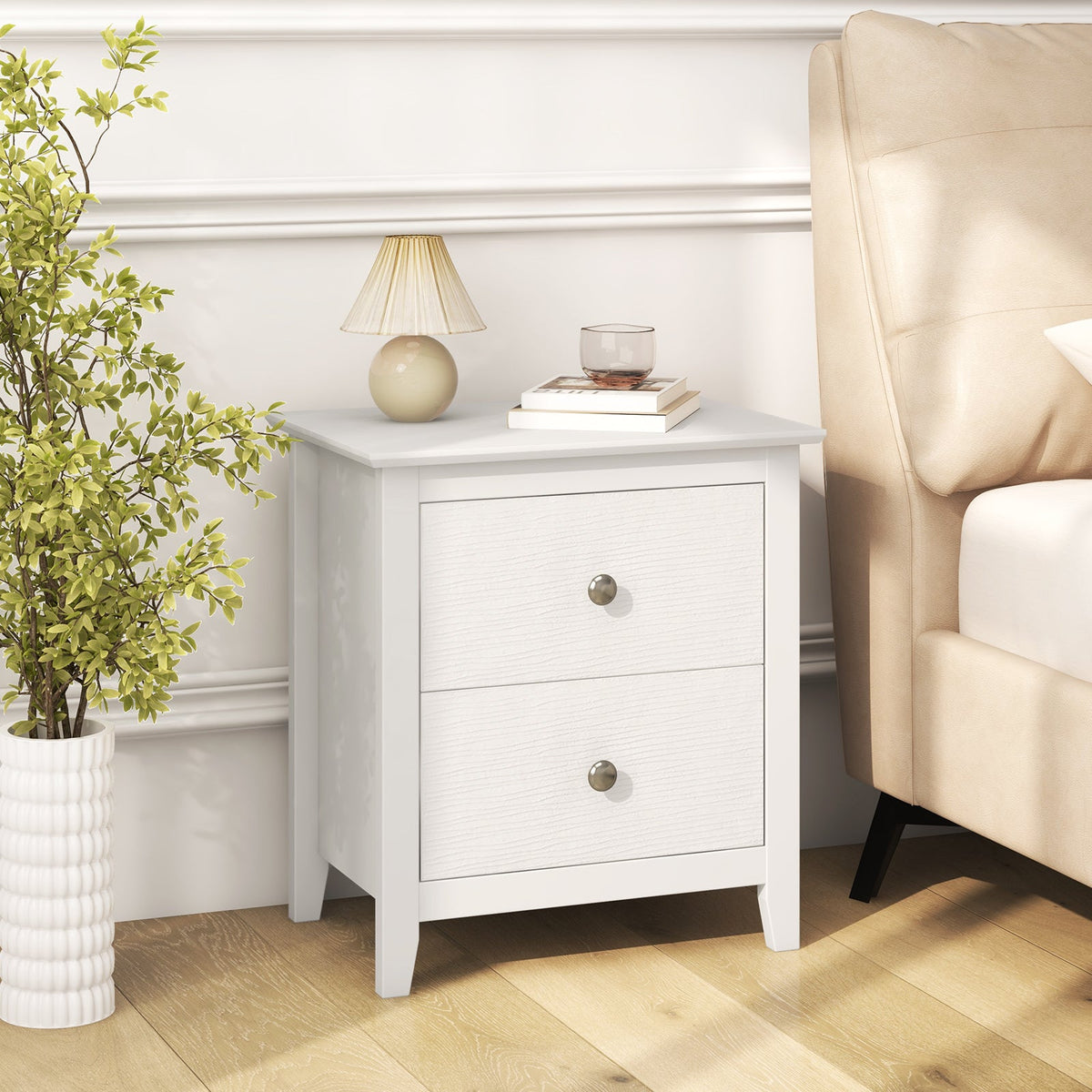 Modern Nightstand with 2 Drawers for Small Spaces