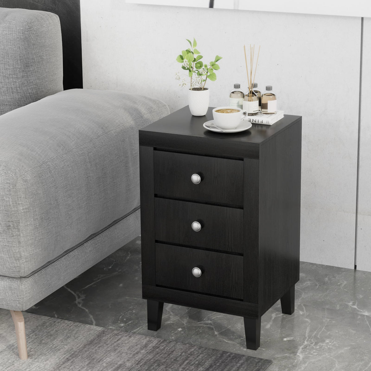 Modern Nightstand with 3 Drawers for Bedroom Living Room