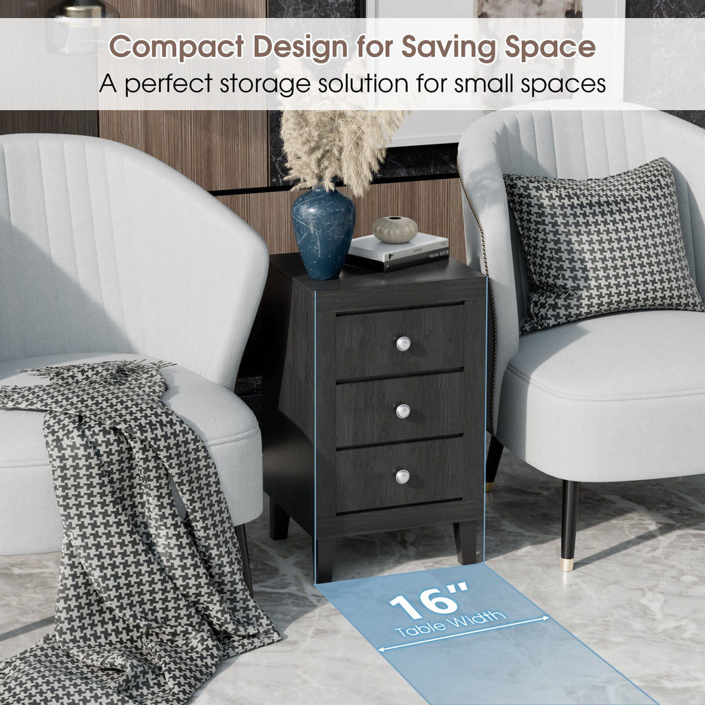 Modern Nightstand with 3 Drawers for Bedroom Living Room