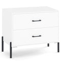 Modern Wooden 2-Drawer Nightstand with Metal Legs and Handles-White