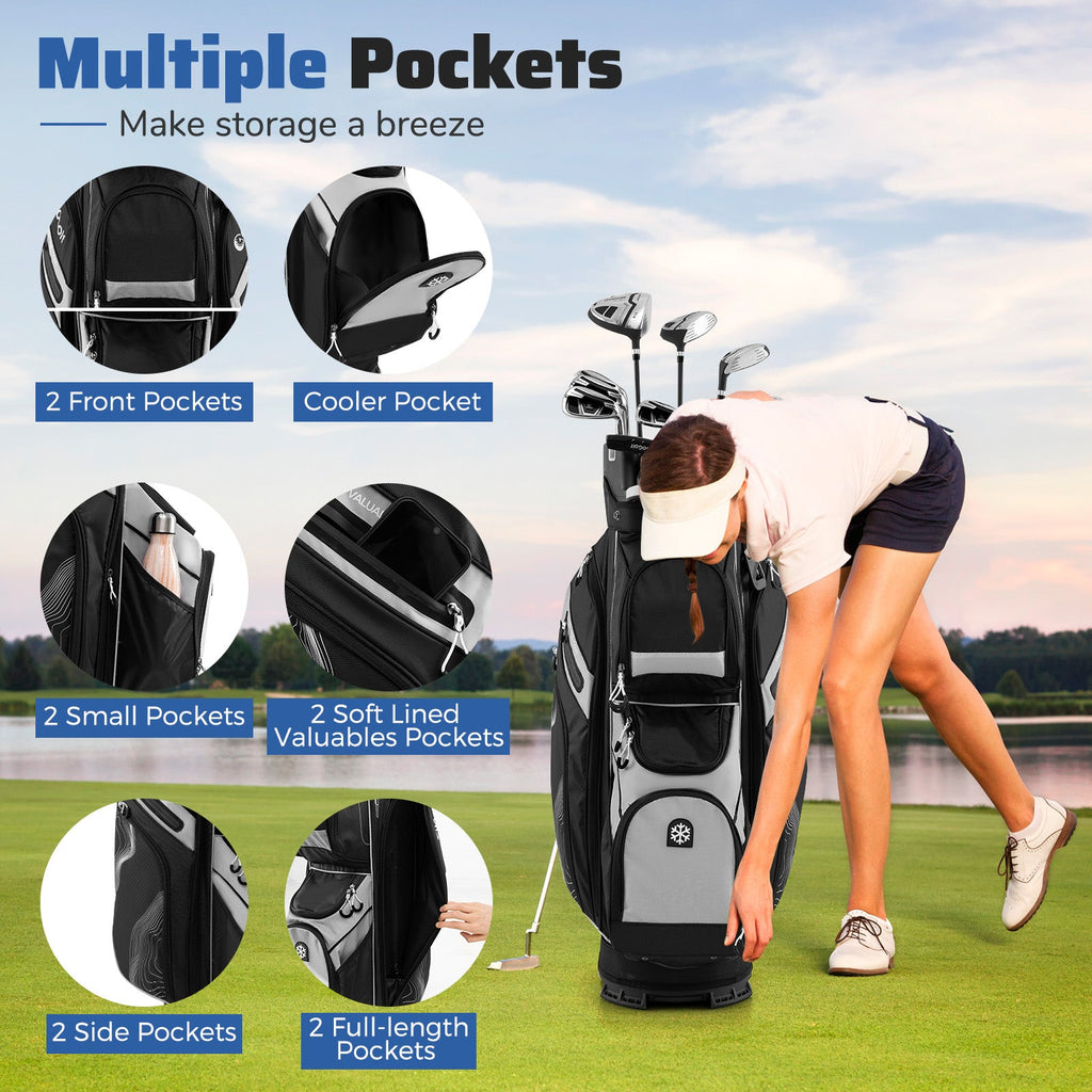 Molded Lock Top Golf Cart Bag with 14-Way Full Length Dividers and 11 Pockets