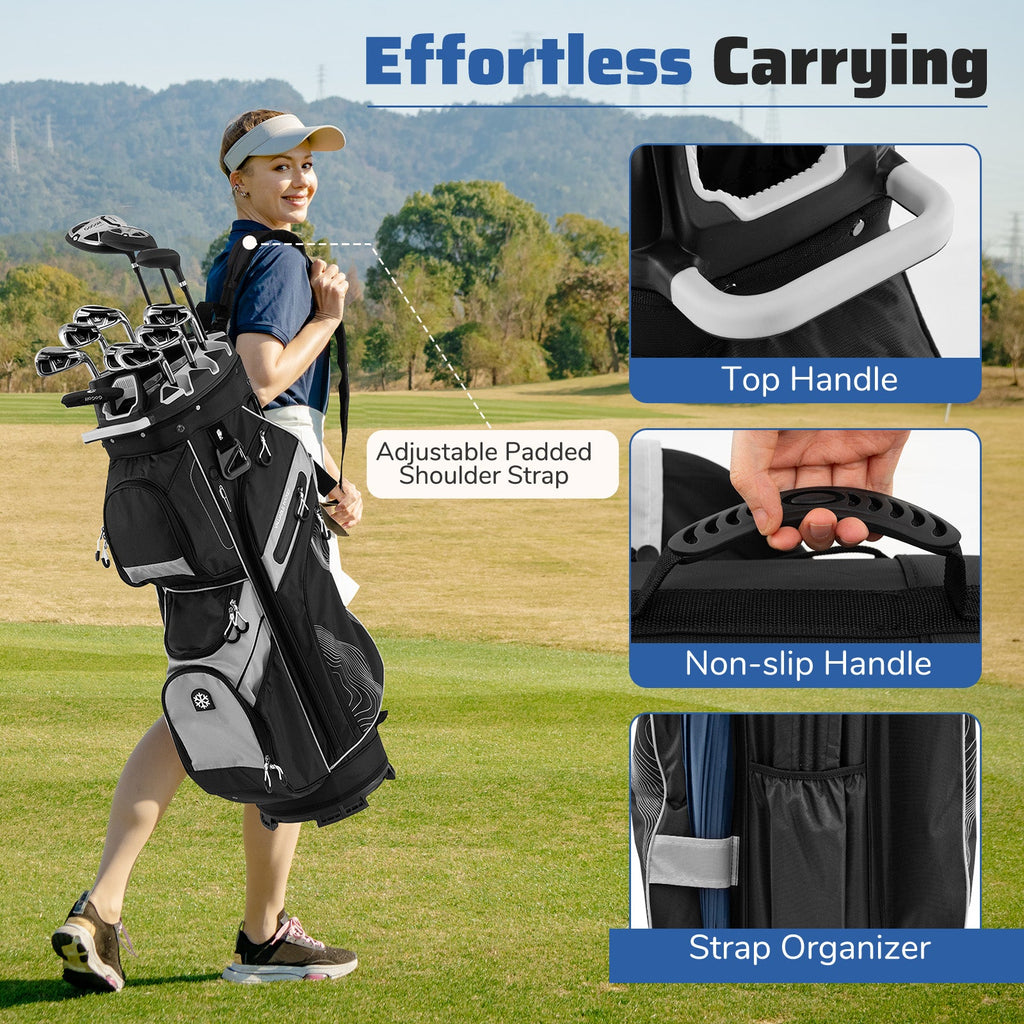 Molded Lock Top Golf Cart Bag with 14-Way Full Length Dividers and 11 Pockets