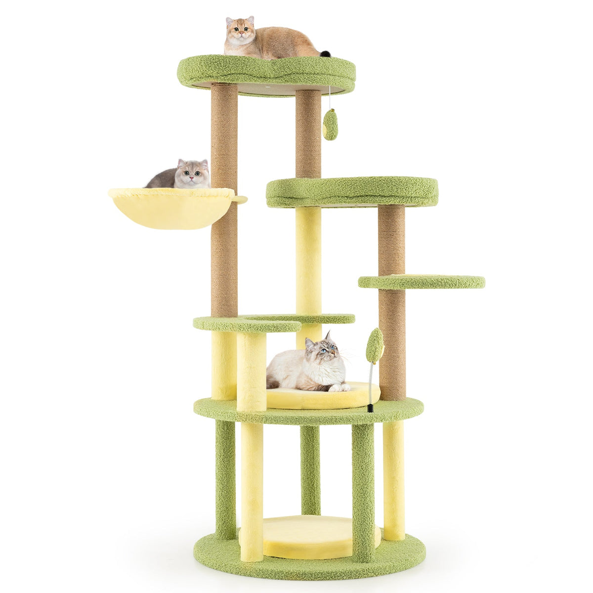 Multi-level Cat Tree Avocado Theme Cat Tower with Wide Perch Rotatable Basket-Green