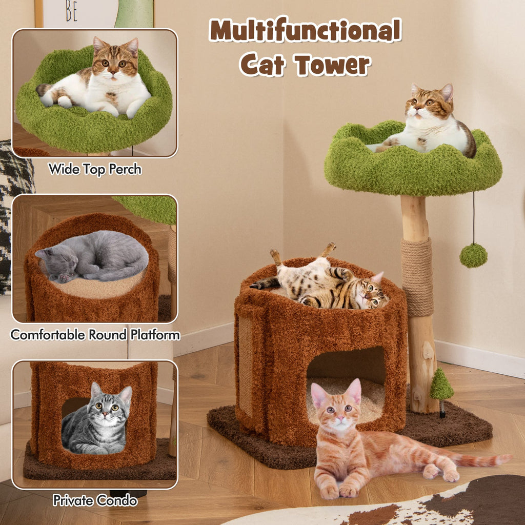 Multifunctional Cat Tree Cat Tower with Scratching Posts and Top Perch-Brown