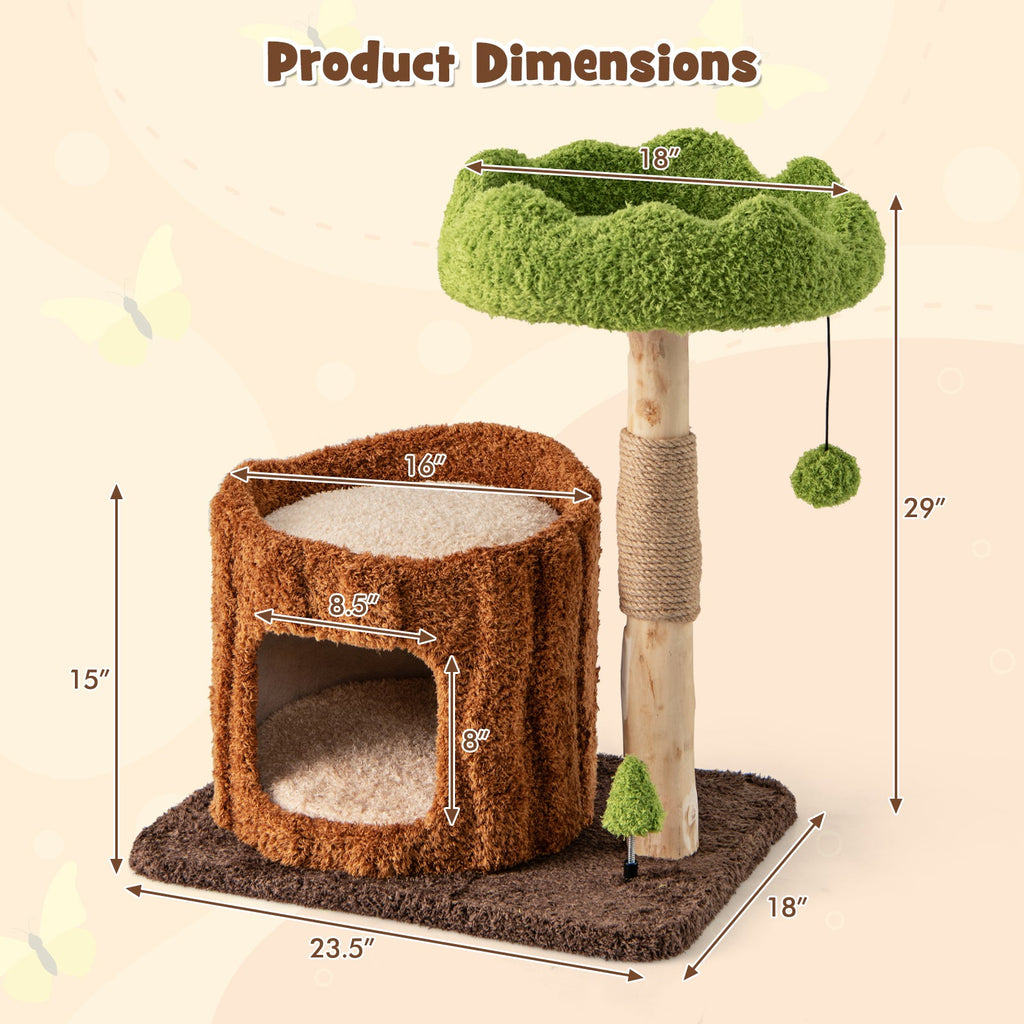 Multifunctional Cat Tree Cat Tower with Scratching Posts and Top Perch-Brown
