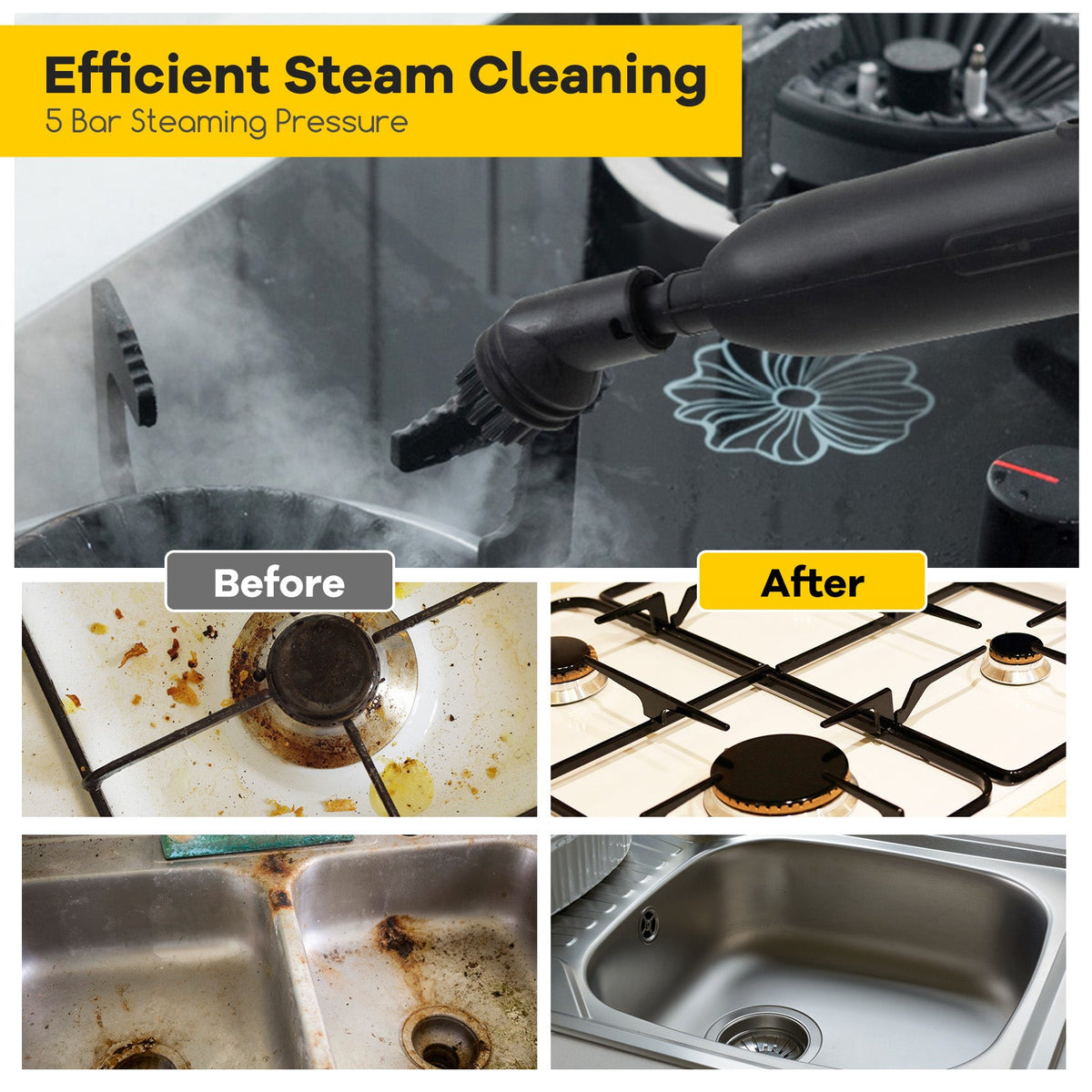 Multipurpose Steam Cleaner 1800W Portable Household Steamer with 61 oz Tank-Gray & White