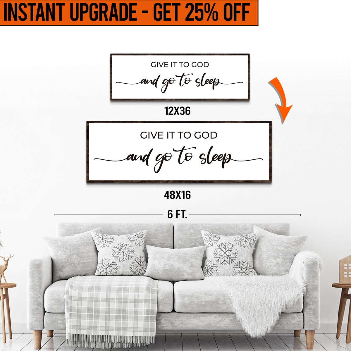 Upgrade Your 12x36 Inches 'GIVE IT TO GOD AND GO TO SLEEP CLASSIC' (Style 1) Canvas Measuring To 16x48 Inches