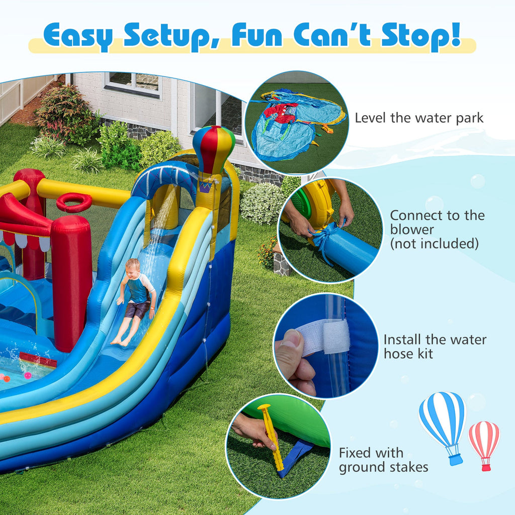 Inflatable Water Park with Splash Pool and Water Cannon for Birthday Party Without Blower