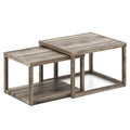 Nesting Coffee Table Set of 2 Stackable Rectangular End Tables-Gray