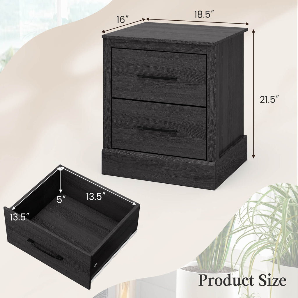 Wood Compact Floor Nightstand with Storage Drawers
